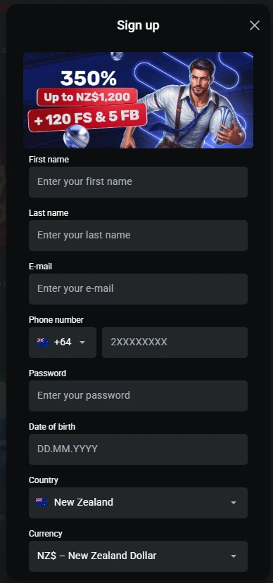 LEON Casino NZ sign up form