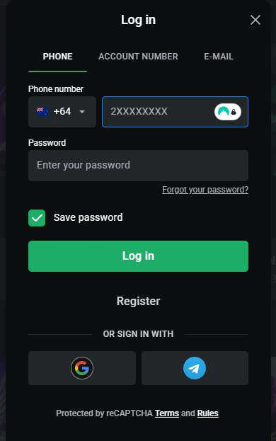 LEON Casino login form